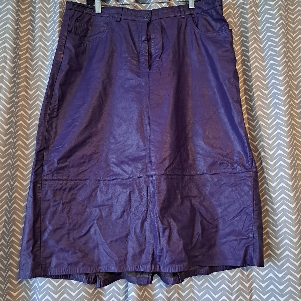 Vintage 90s Pleather Purple Midi Skirt